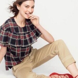 J. Crew Tartan Ruffle Edie Top